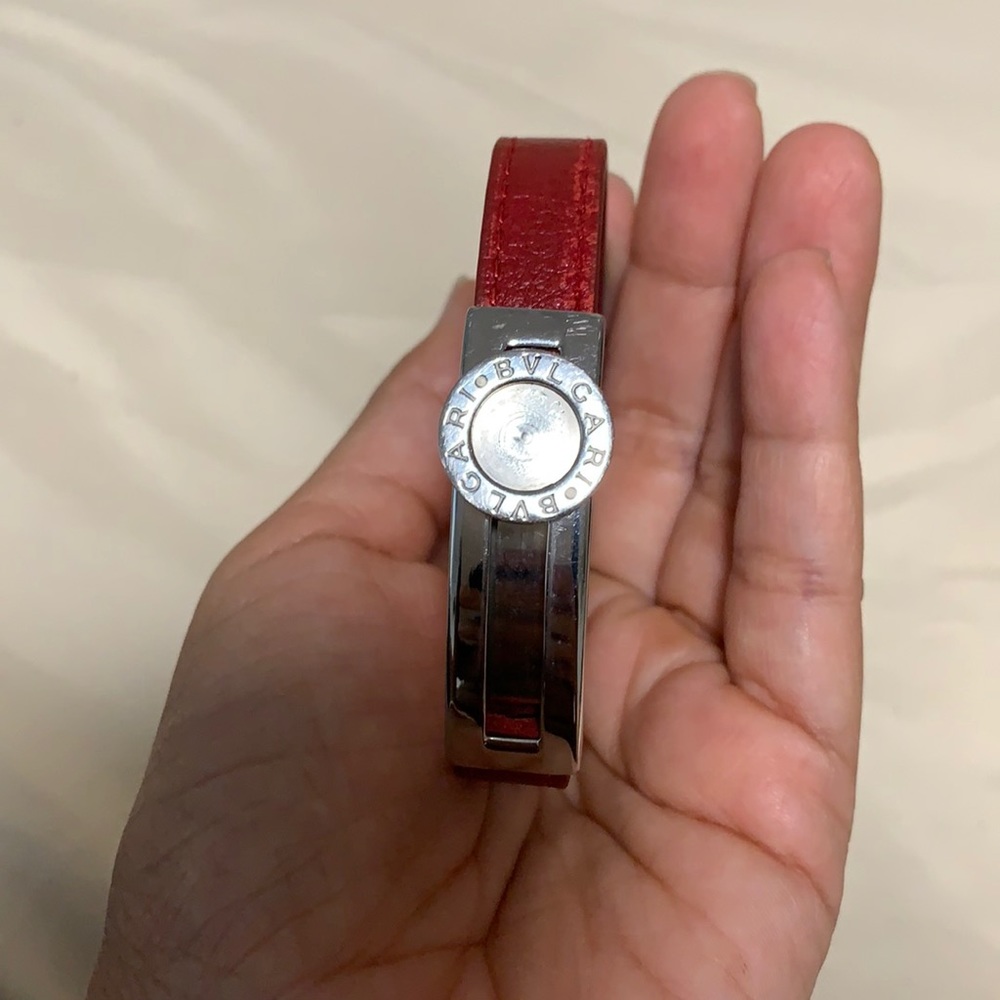 Buvlgari red leather bracelet